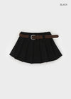 Daggle Pleated Corduroy Mini Skirt Pants (belt Set)