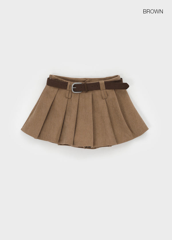 Daggle Pleated Corduroy Mini Skirt Pants (belt Set)