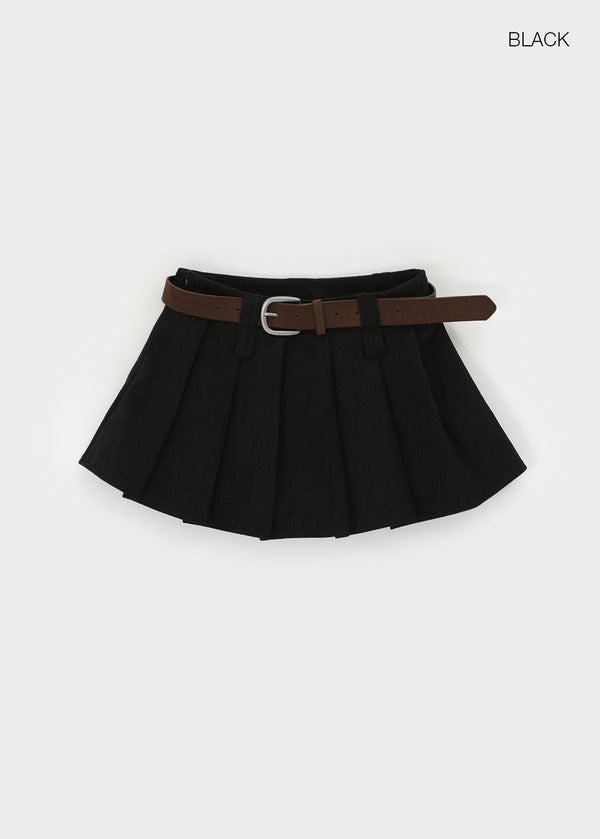 Daggle Pleated Corduroy Mini Skirt Pants (belt Set)
