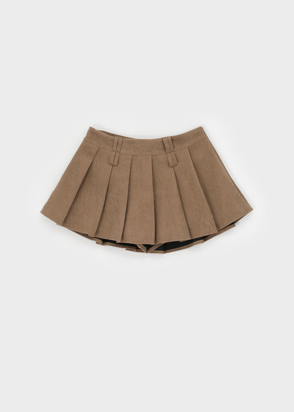 Daggle Pleated Corduroy Mini Skirt Pants (belt Set)