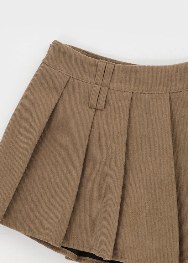 Daggle Pleated Corduroy Mini Skirt Pants (belt Set)