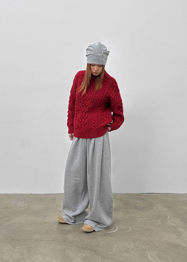 Degol Cutout Slit Wide Fleece Banding Pants