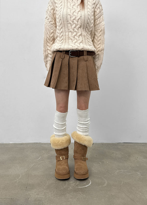 Daggle Pleated Corduroy Mini Skirt Pants (belt Set)