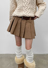 Daggle Pleated Corduroy Mini Skirt Pants (belt Set)