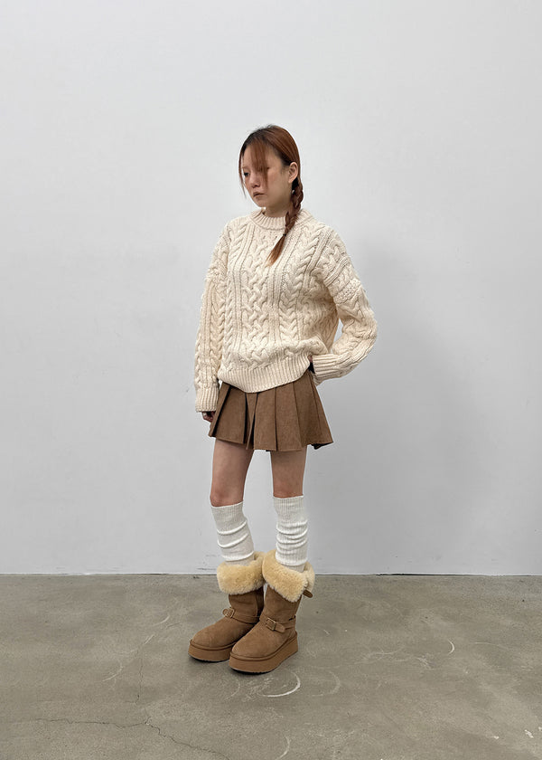 Daggle Pleated Corduroy Mini Skirt Pants (belt Set)