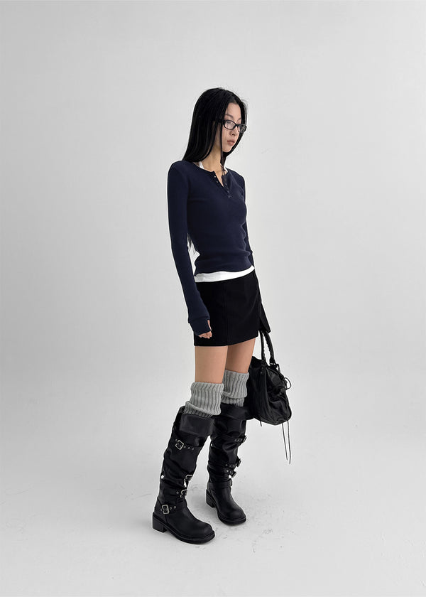 Camrn Henley Neck Warmer Ribbed Knit