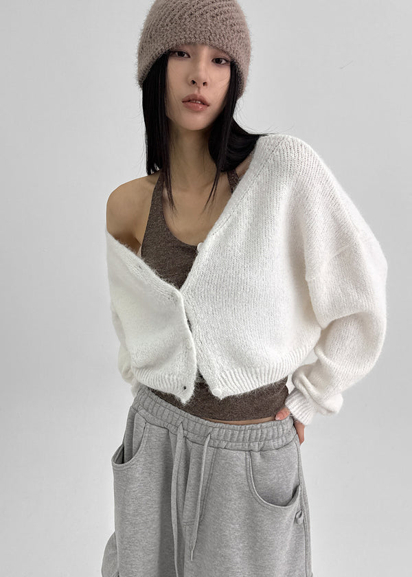 Rapten Crop Loose Fit Wool Knit Cardigan