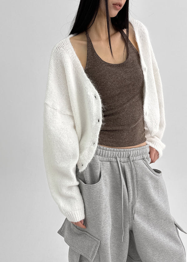 Rapten Crop Loose Fit Wool Knit Cardigan
