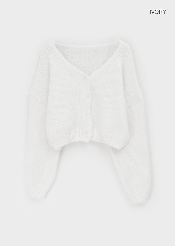 Rapten Crop Loose Fit Wool Knit Cardigan