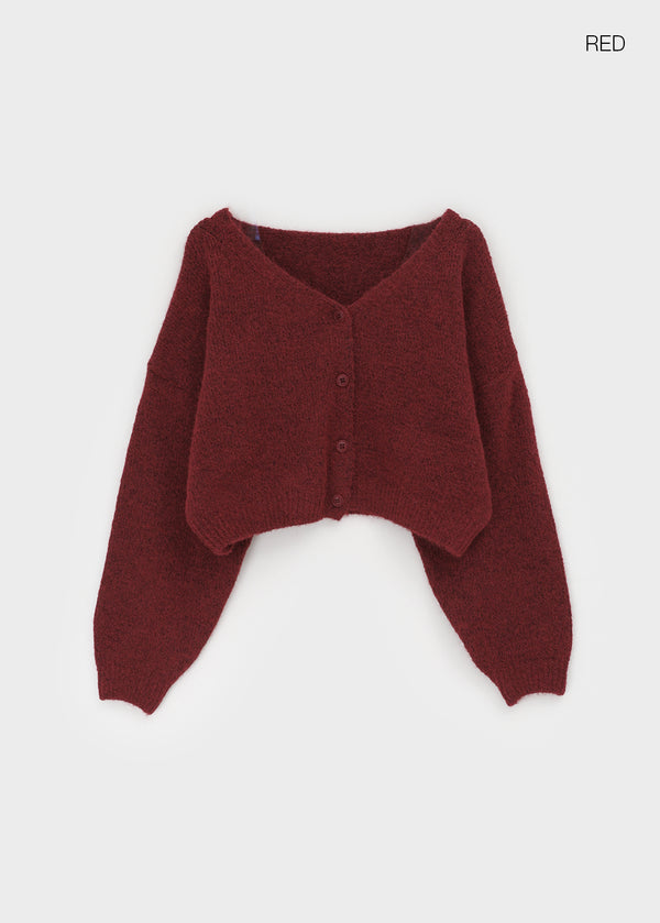 Rapten Crop Loose Fit Wool Knit Cardigan