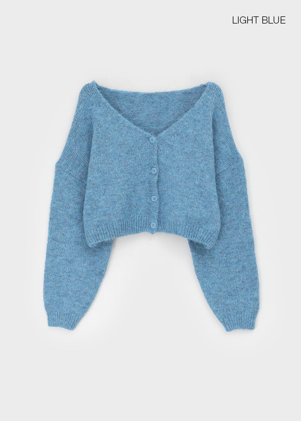 Rapten Crop Loose Fit Wool Knit Cardigan