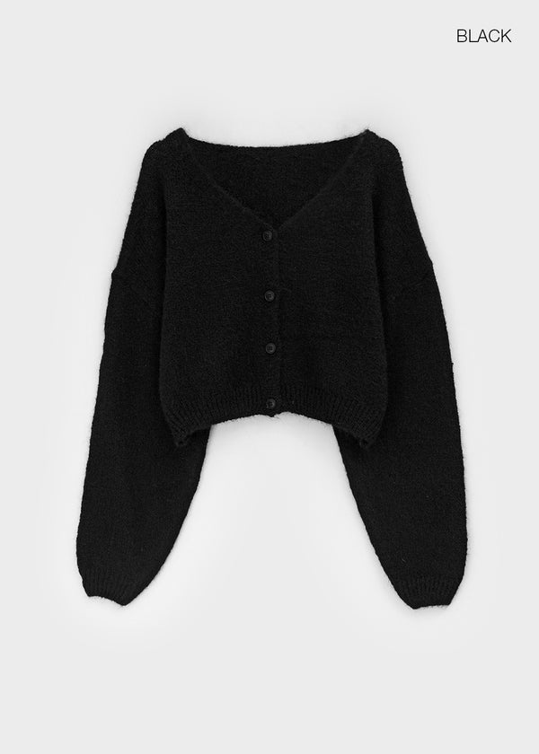 Rapten Crop Loose Fit Wool Knit Cardigan