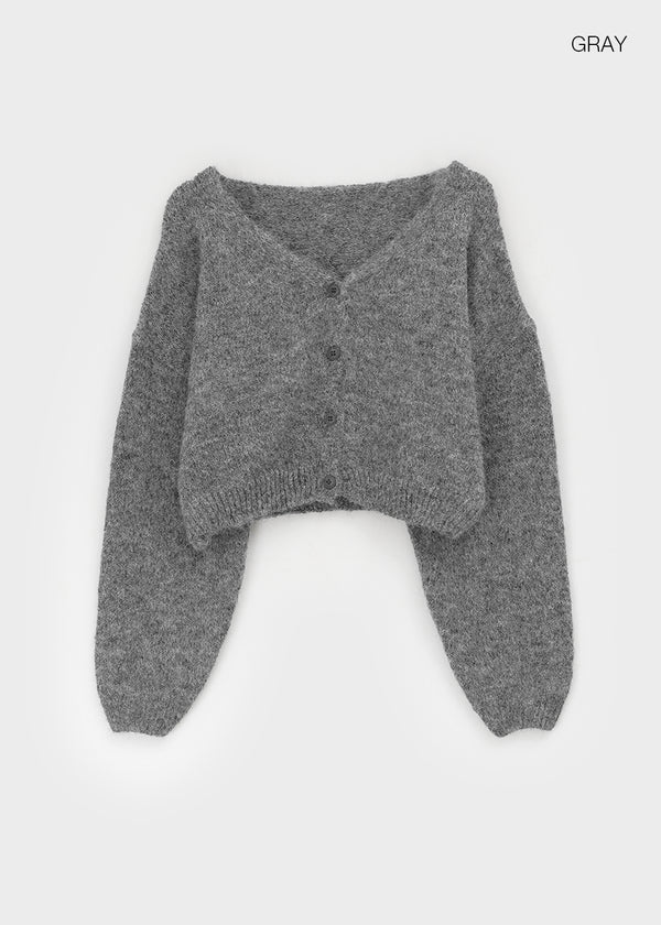 Rapten Crop Loose Fit Wool Knit Cardigan