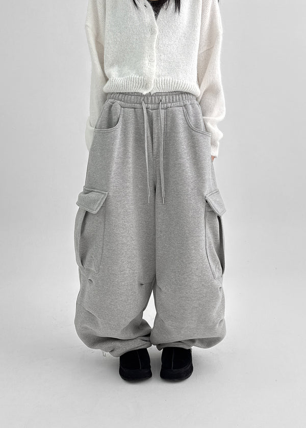 (UNISEX) Momhen Banding Fleece Cargo Wide Two-way Pants