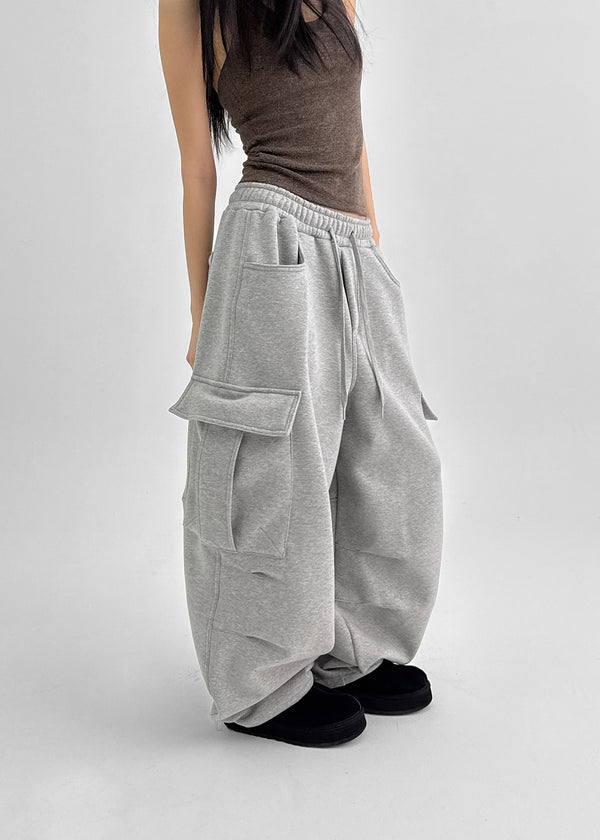 (UNISEX) Momhen Banding Fleece Cargo Wide Two-way Pants