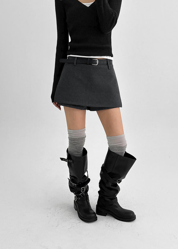 Kmrut Wool Mini Skirt Pants (belt Set)