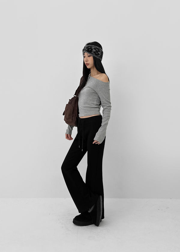 Two-collar Henley Neck Off-shoulder Long-sleeved T-shirt