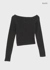 Two-collar Henley Neck Off-shoulder Long-sleeved T-shirt