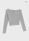 Two-collar Henley Neck Off-shoulder Long-sleeved T-shirt