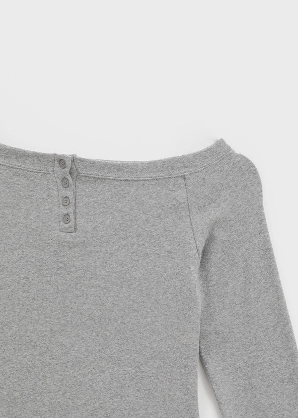 Two-collar Henley Neck Off-shoulder Long-sleeved T-shirt