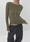 Sislin Henley Neck Ribbed Wool Long Sleeve Tee