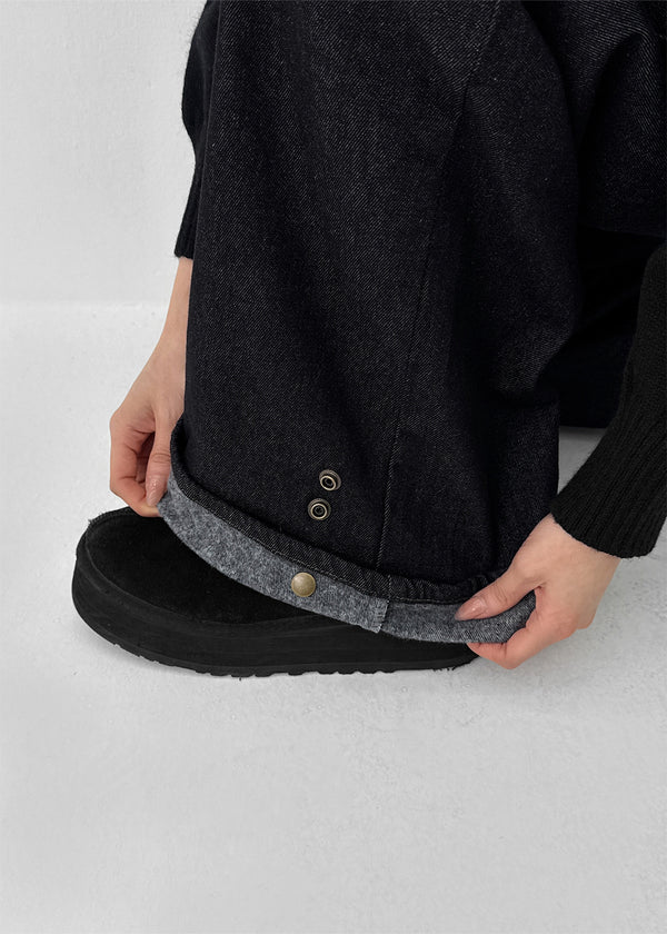 Clean Raw Fabric Fleece Wide Denim Pants
