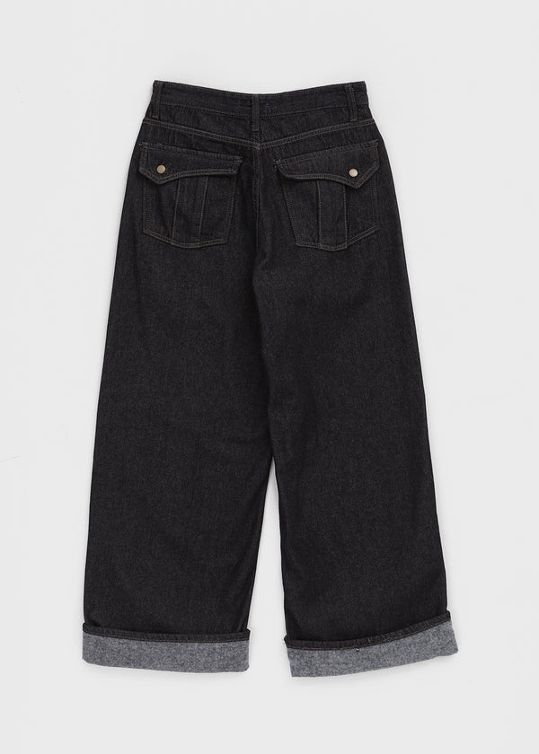 Clean Raw Fabric Fleece Wide Denim Pants