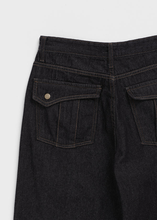 Clean Raw Fabric Fleece Wide Denim Pants