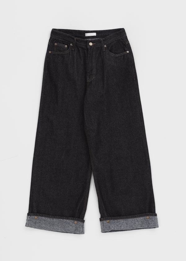 Clean Raw Fabric Fleece Wide Denim Pants