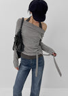 Kepol Layered Strap Off-shoulder Long Sleeve T-shirt