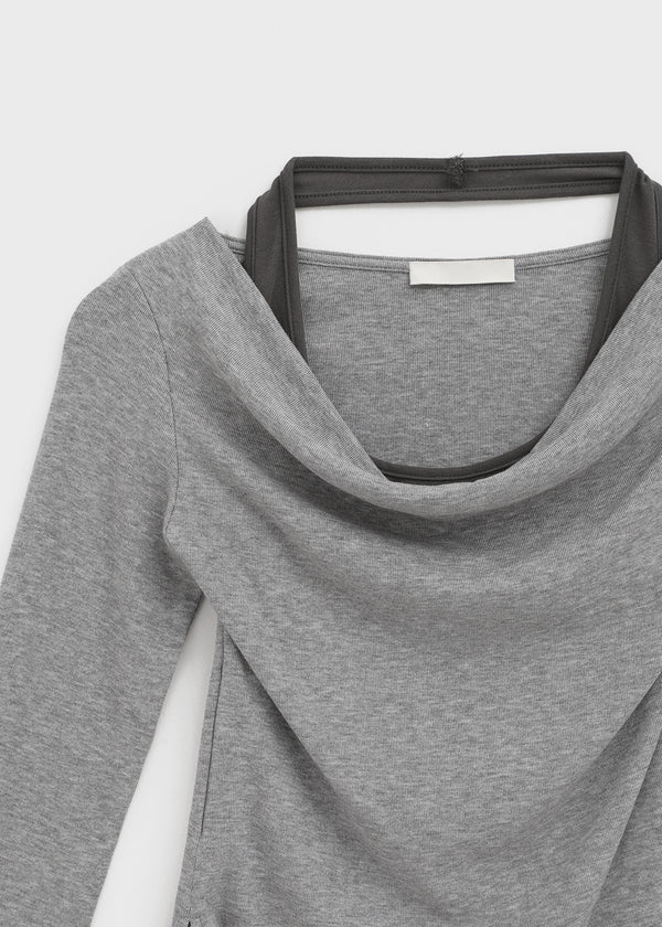 Kepol Layered Strap Off-shoulder Long Sleeve T-shirt