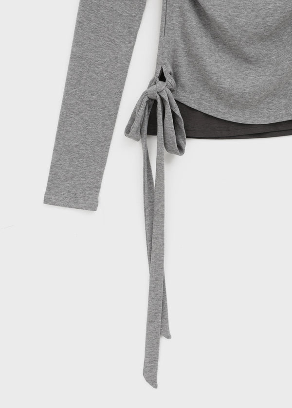 Kepol Layered Strap Off-shoulder Long Sleeve T-shirt