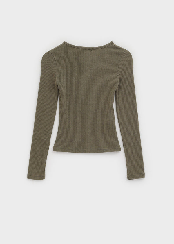 Sislin Henley Neck Ribbed Wool Long Sleeve Tee