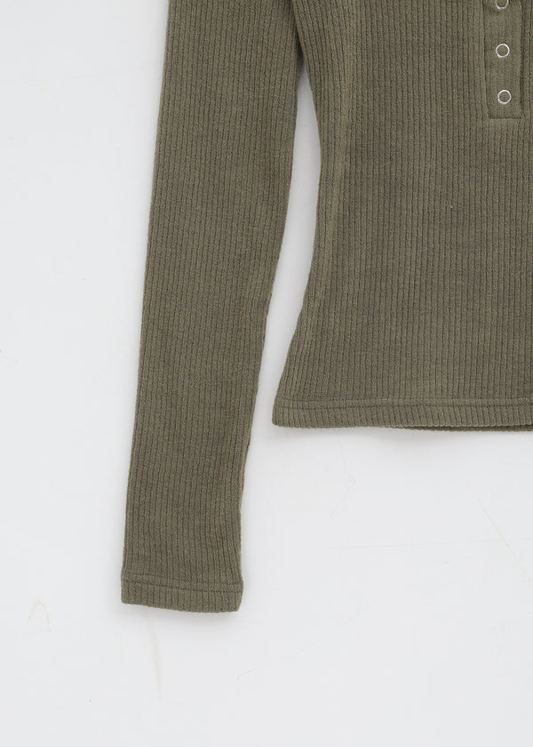 Sislin Henley Neck Ribbed Wool Long Sleeve Tee