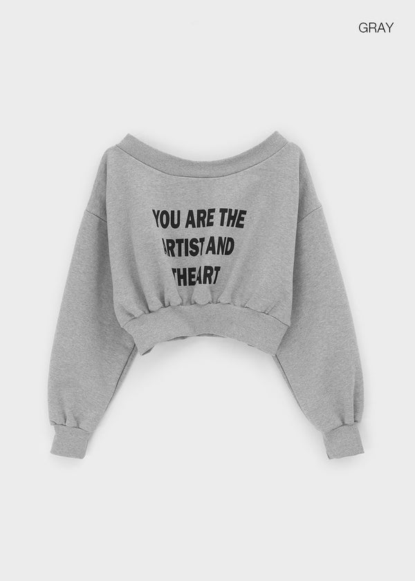 Schnil Lettering Crop Off-shoulder Man-to-man