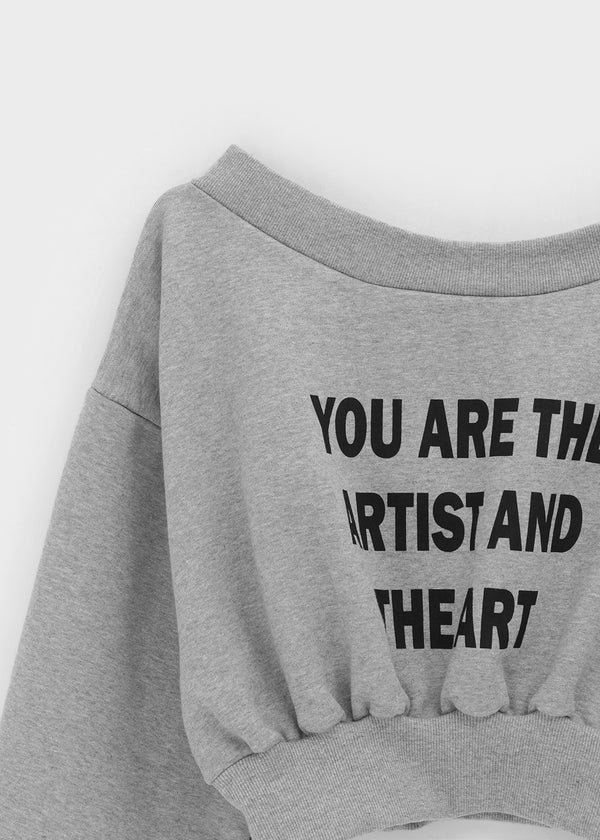 Schnil Lettering Crop Off-shoulder Man-to-man