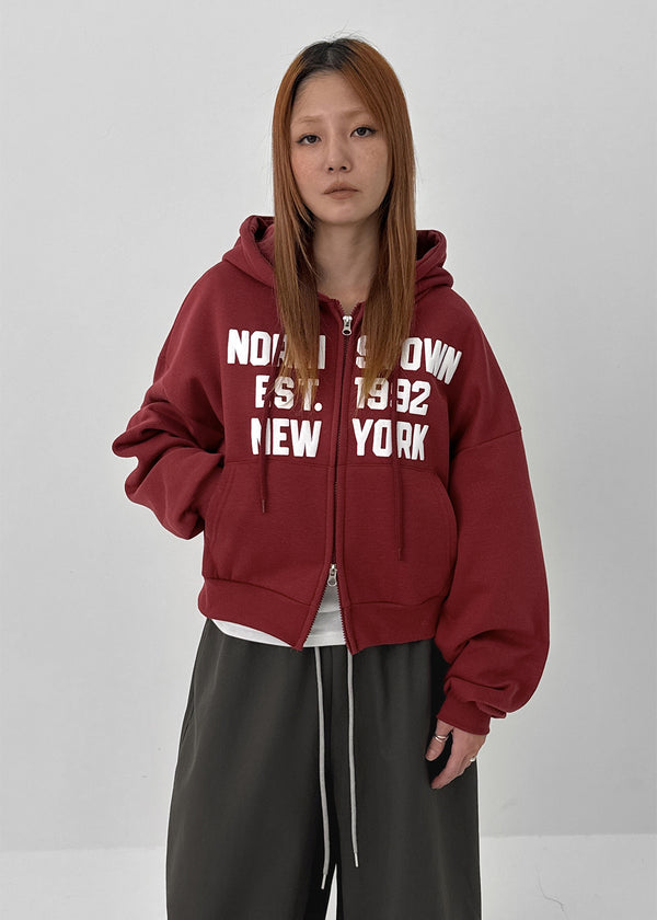 Yento Lettering Two-way Fleece Hooded Zip-up