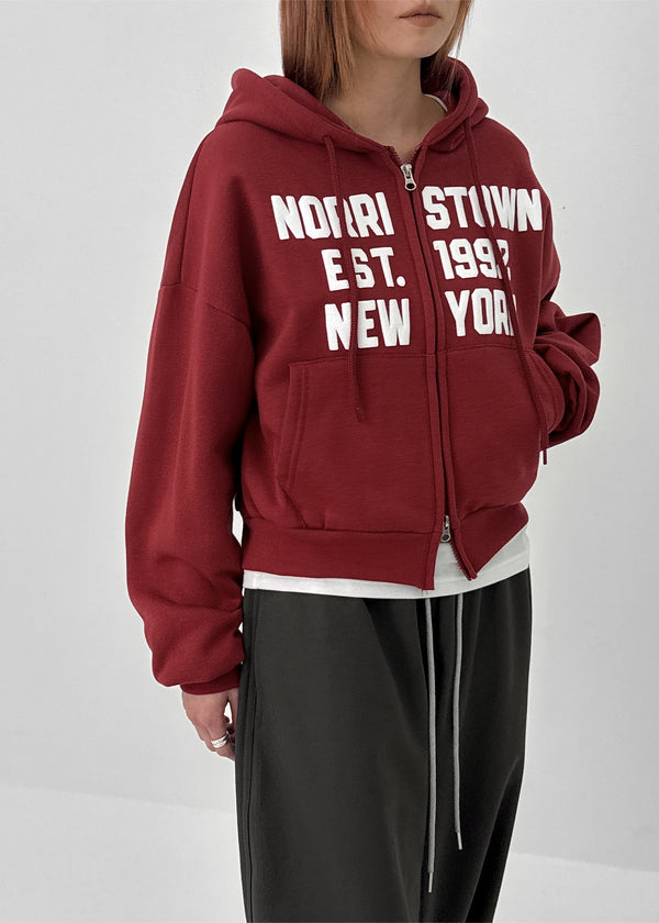 Yento Lettering Two-way Fleece Hooded Zip-up