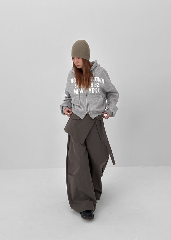 Yento Lettering Two-way Fleece Hooded Zip-up