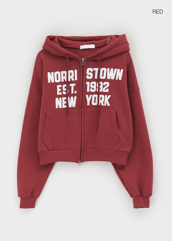 Yento Lettering Two-way Fleece Hooded Zip-up