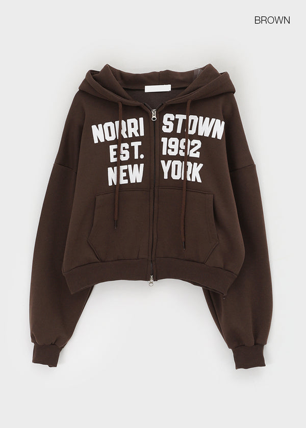 Yento Lettering Two-way Fleece Hooded Zip-up