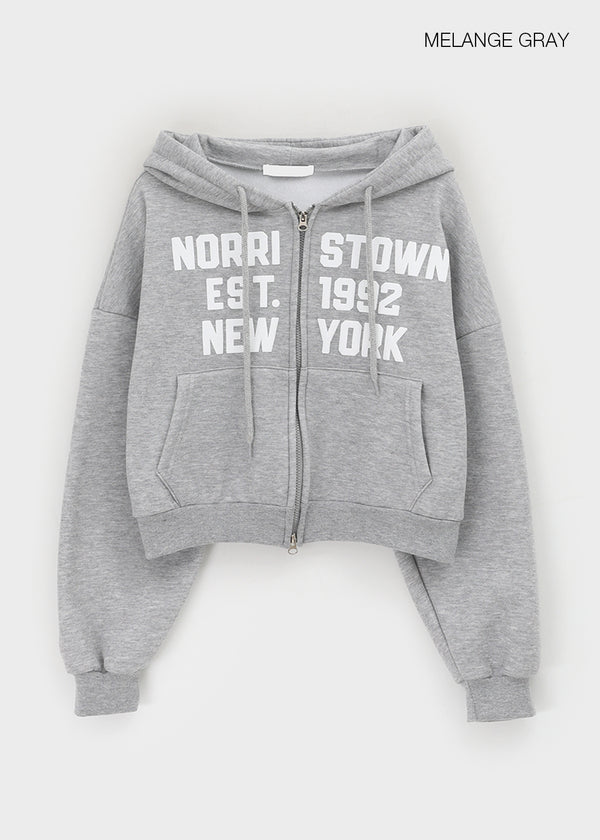 Yento Lettering Two-way Fleece Hooded Zip-up