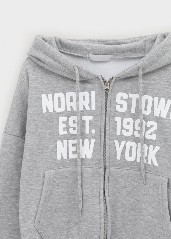 Yento Lettering Two-way Fleece Hooded Zip-up