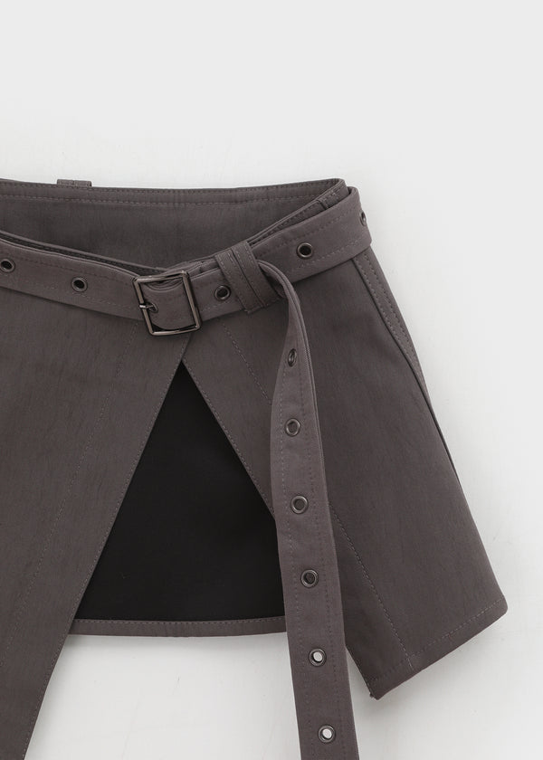 Mekoi Set - Eyelet Belt, Wrap Skirt, Wide Pants