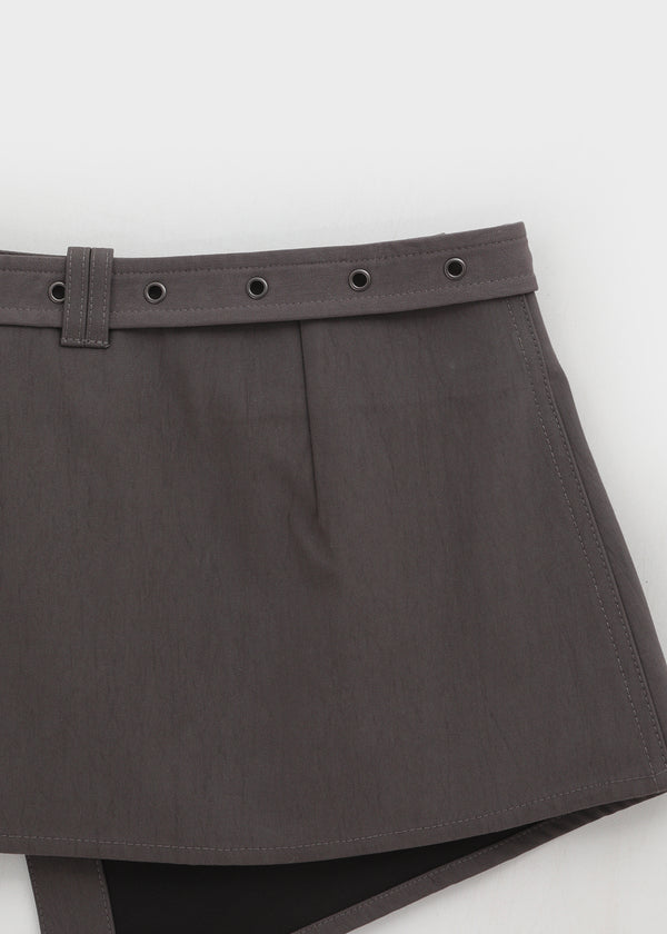 Mekoi Set - Eyelet Belt, Wrap Skirt, Wide Pants