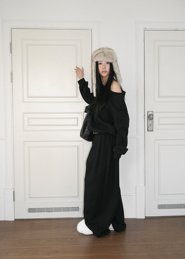 Laveson Fleece Off-shoulder Man-to-man