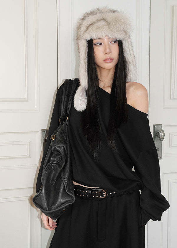 Laveson Fleece Off-shoulder Man-to-man