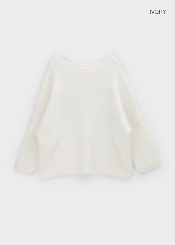 Viet Overfit Boat Neck Mohair Knit