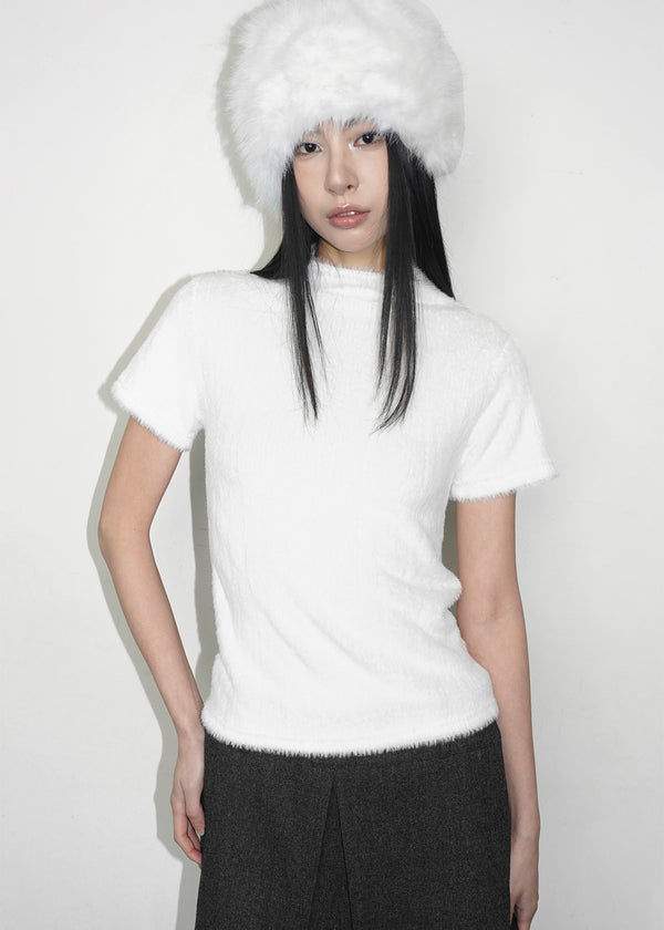 Pinken Half-neck Fur Short-sleeved T-shirt