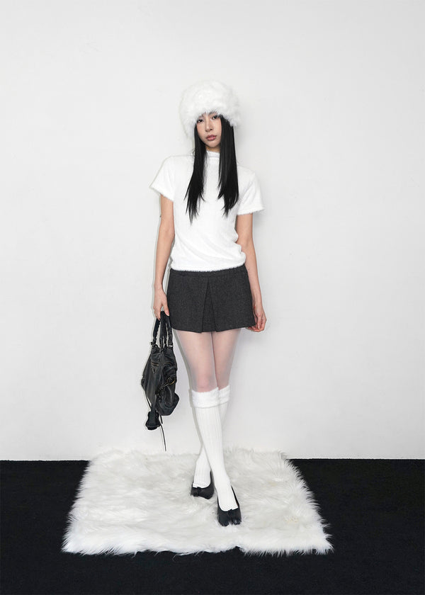 Pinken Half-neck Fur Short-sleeved T-shirt